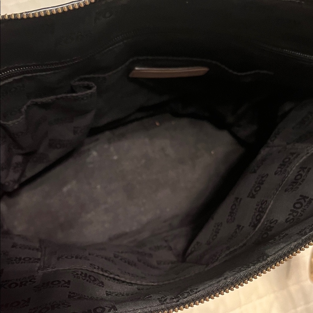 Michael Kors Shiny Black MK Tote with Camel Straps - Picture 7 of 12